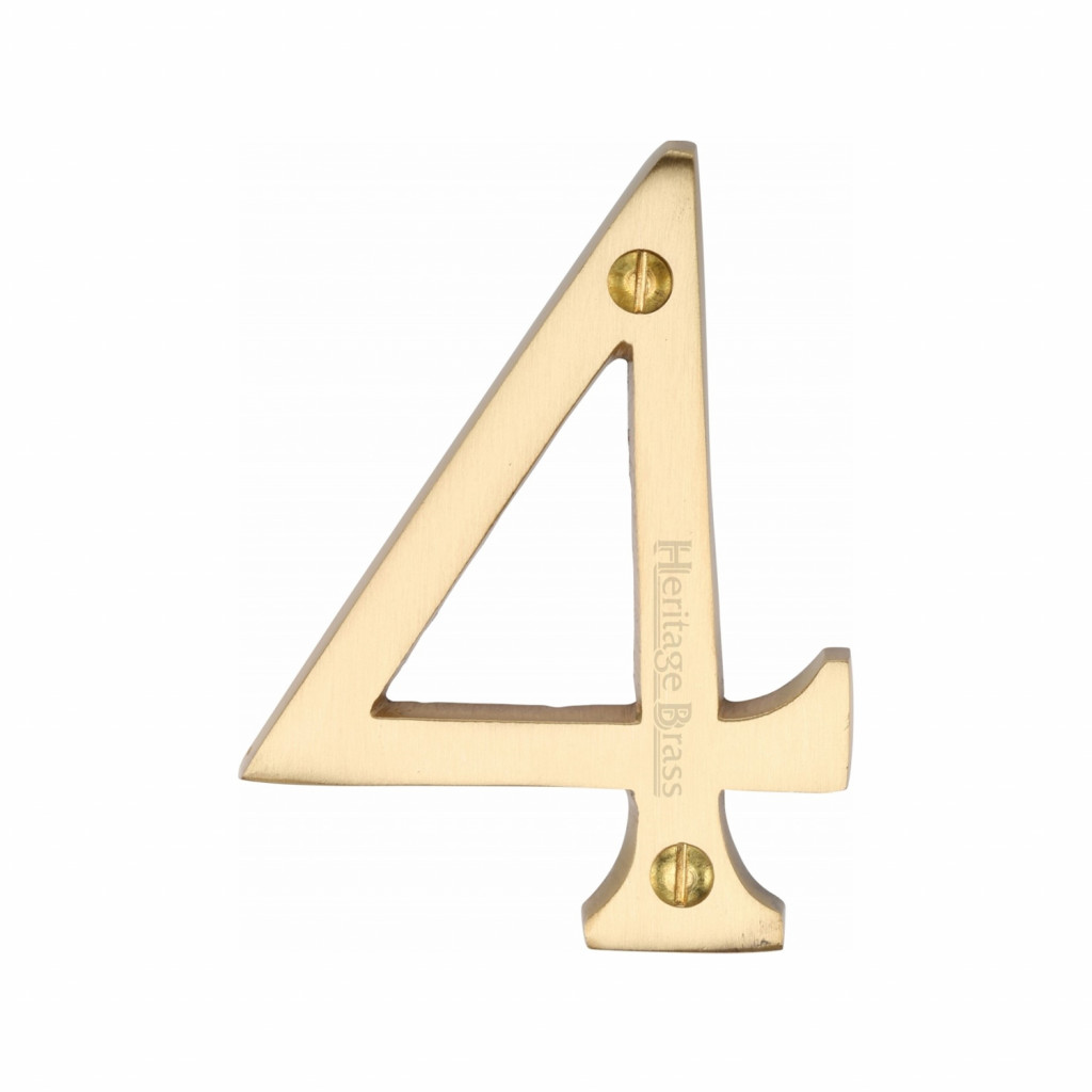 M Marcus Heritage Brass Numeral 4 - Face Fix 76mm Slimline font